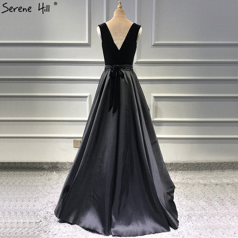 On Sale No Return No Refund  Sale Black Velour Sleeveless A-Line Sexy Evening Dresses 2025 Real Photo Deep-V Simple Formal Dress LA60951
