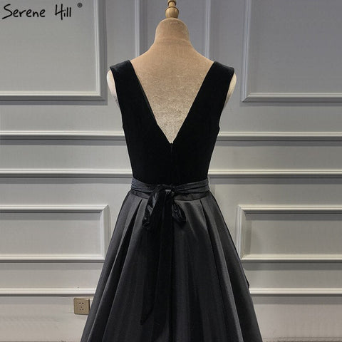 On Sale No Return No Refund  Sale Black Velour Sleeveless A-Line Sexy Evening Dresses 2025 Real Photo Deep-V Simple Formal Dress LA60951