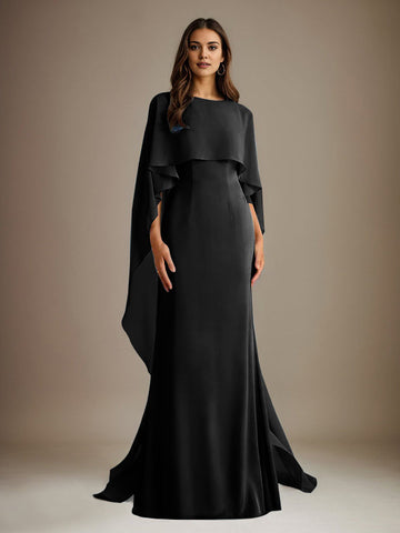 Sheath/Column Boatneck Floor-Length Chiffon Mother of the Bride Dress With Cascading Ruffles