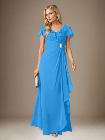 Stormy A-Line V-Neck Ruched Chiffon Dress