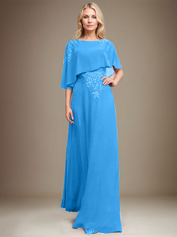 A-line Scoop Floor-Length Chiffon Lace Mother of the Bride Dress With Sequins Beading