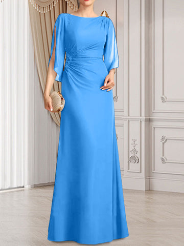 Vestido de corte recto/columna, largo hasta el suelo, de gasa, para la madre de la novia, con plisados ​​y cuentas.