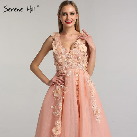 On Sale no return no refund Sale Blue Handmade Flowers Diamonds V-Neck Evening Dresses Sleeveless Sexy A-Line Formal Dress 2025 LA60867