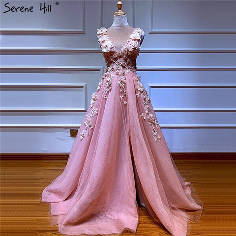 On Sale no return no refund Sale Blue Handmade Flowers Diamonds V-Neck Evening Dresses Sleeveless Sexy A-Line Formal Dress 2025 LA60867