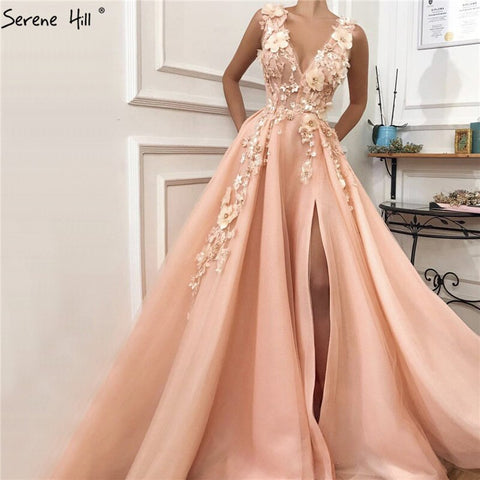 On Sale no return no refund Sale Blue Handmade Flowers Diamonds V-Neck Evening Dresses Sleeveless Sexy A-Line Formal Dress 2025 LA60867