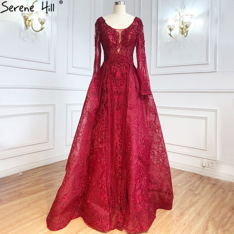 Blue Muslim Beading Mermaid Lace  Crystal Design Evening Dresses 2025 Dubai Luxury  Plush Size Evening Gowns LA70424