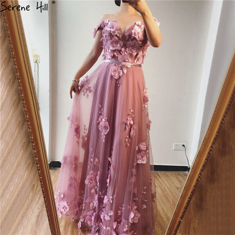 On Sale No Return No Refund Blue Off Shoulder Handmade Flowers Evening Dresses Pearls Sleeveless Sexy A-Line Evening Gowns 2025 LA70189