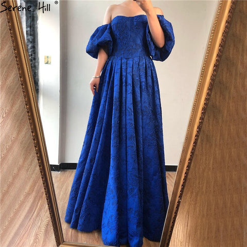 Robe de soirée bleue à épaules dénudées et manches bouffantes, tenue de soirée sexy et élégante, style Dubaï, LA60923 