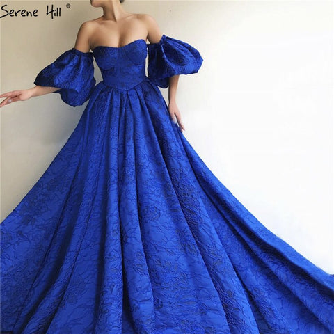 Robe de soirée bleue à épaules dénudées et manches bouffantes, tenue de soirée sexy et élégante, style Dubaï, LA60923 