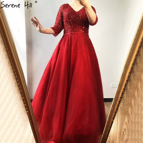 On Sale no return no refundBlue V-neck Sexy Ball Gowns Evening Dresses 2025 Crystal Sparkle Tulle Formal Dress Design LA70481