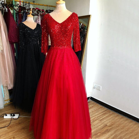 On Sale no return no refundBlue V-neck Sexy Ball Gowns Evening Dresses 2025 Crystal Sparkle Tulle Formal Dress Design LA70481