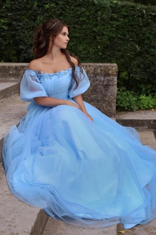 Tulle A-line Princess Off-the-Shoulder Prom Dresses, Evening Dress