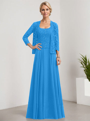 A-line Square Floor-Length Lace Chiffon Mother of the Bride Dress With Sequins