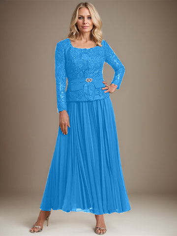 A-line Square Ankle-Length Chiffon Mother of the Bride Dress With Pleated