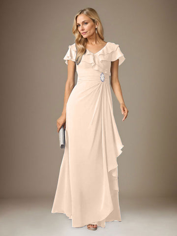 Stormy A-Line V-Neck Ruched Chiffon Dress