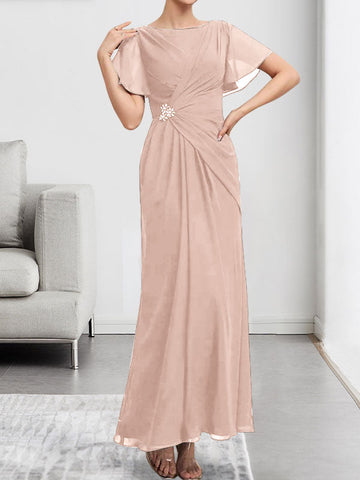 A-line Scoop Ankle-Length Chiffon Mother of the Bride Dress With Beading Pleated