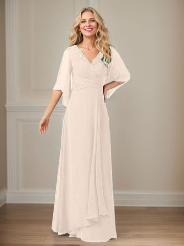 A-Line V-Neck Long Sequins Chiffon Mother Dress