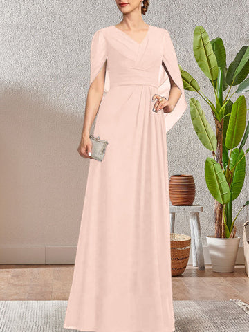 Dark Navy A-Line V-Neck Long Mother of Bride Dress
