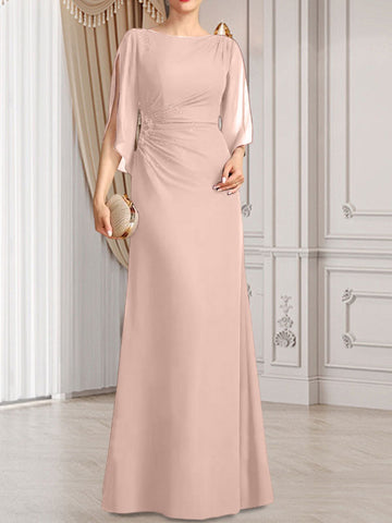 Vestido de corte recto/columna, largo hasta el suelo, de gasa, para la madre de la novia, con plisados ​​y cuentas.