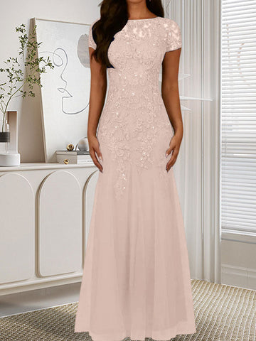 Dark Navy Mermaid Scoop Sequins Tulle Dress