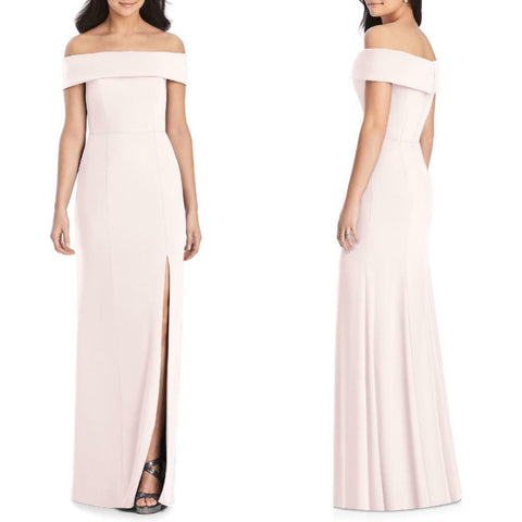 Off the Shoulder Pink Bridesmaid Dress with Slit VMB75