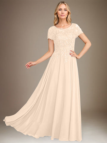 A-Line Scoop Floor-Length Chiffon Mother of the Bride Dress With Applique & Sequins