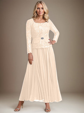 A-line Square Ankle-Length Chiffon Mother of the Bride Dress With Pleated