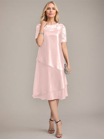 A-Line Scoop Knee-Length Mother of the Bride Dress With Applique & Sequins