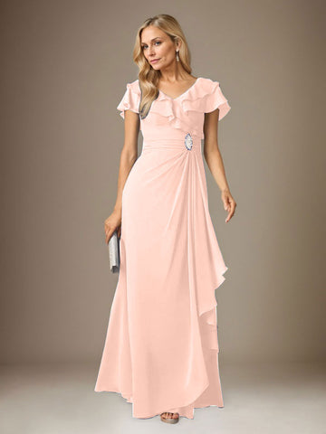 Stormy A-Line V-Neck Ruched Chiffon Dress
