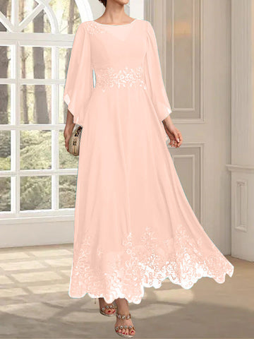 A-line Scoop Illusion Ankle-Length Lace Chiffon Mother of the Bride Dress With Sequins