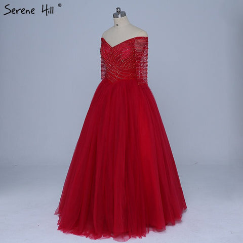 On Sale No Return No Refund Boat Neck Beading Sequined Tulle Evening Dresses Wine Red Sexy Bridal Evening Gown Robe De Soiree 2025 Real Photo LA6393