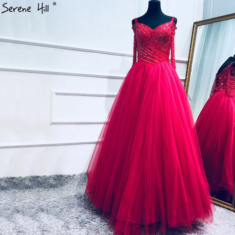 On Sale No Return No Refund Boat Neck Beading Sequined Tulle Evening Dresses Wine Red Sexy Bridal Evening Gown Robe De Soiree 2025 Real Photo LA6393