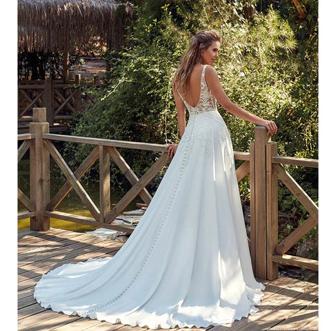 Bohemian Sexy Off Shoulder Sleeveless Beach Mopping Wedding Dresses Lace Appliques V-neck Backless Fascinating Bridal Gowns 2023