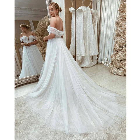Bohemian Wedding Dresses Sleeveless Shoulder Women Sexy Sweetheart Lace Applique Bridal Gowns Formal Beach Wedding Party Robe De