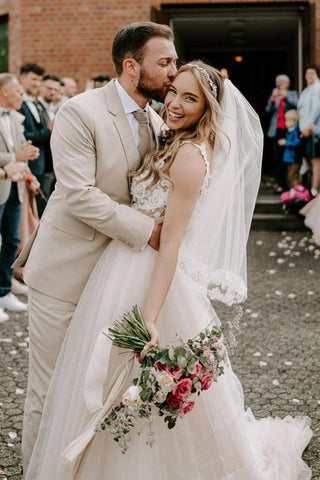 A-line Boho Champagne Off The Shoulder Wedding Dress Bridal Gown WD583