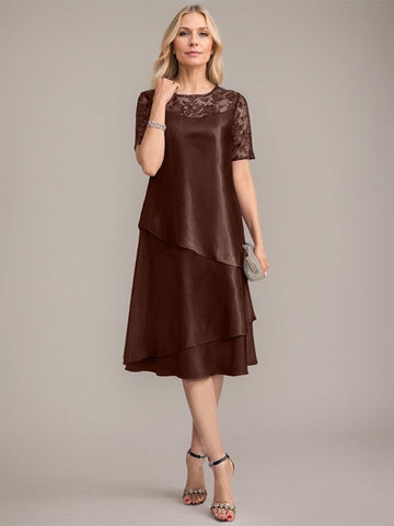 A-Line Scoop Knee-Length Mother of the Bride Dress With Applique & Sequins
