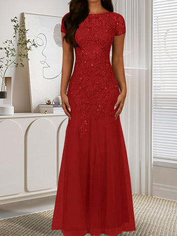 Dark Navy Mermaid Scoop Sequins Tulle Dress