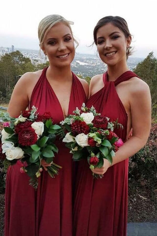 Burgundy Chiffon A-line Halter Neckline Floor-length Bridesmaid Dresses