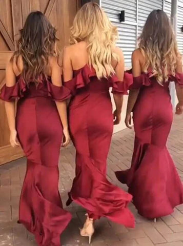 Burgundy High Low Mermaid Bridesmaid Dresses, Wedding Party Dresses