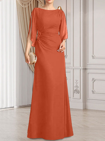 Vestido de corte recto/columna, largo hasta el suelo, de gasa, para la madre de la novia, con plisados ​​y cuentas.