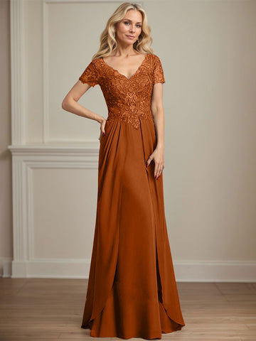 A-line V-Neck Floor-Length Chiffon Lace Mother of the Bride Dress