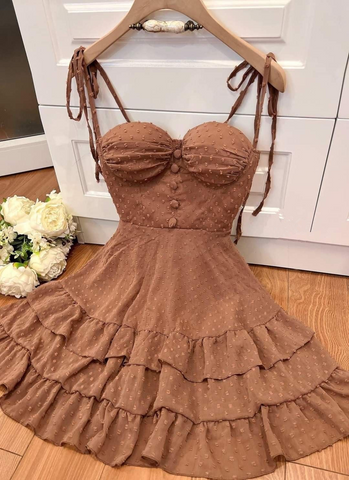 Vestido marrón elegante de corte A para baile de bienvenida, vestido marrón de fiesta Y2552