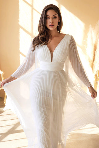 Pleated Long A Line Wedding Dress