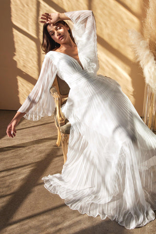 Pleated Long A Line Wedding Dress