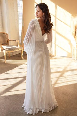 Pleated Long A Line Wedding Dress