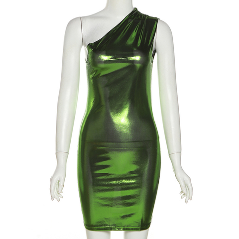 Vestido sexy de mujer, vestido de un solo hombro, color liso, sin mangas, vestido de fiesta Y1987