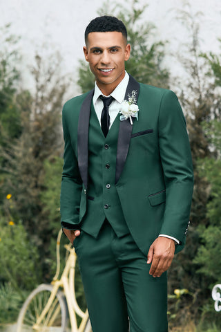 Dark Green Shawl Lapel One Button 3 Pieces Formal Prom Men's Suits