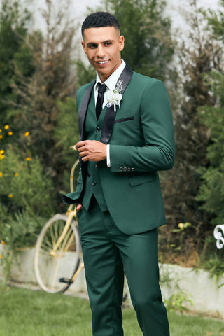 Dark Green Shawl Lapel One Button 3 Pieces Formal Prom Men's Suits