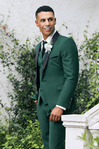 Dark Green Shawl Lapel One Button 3 Pieces Formal Prom Men's Suits