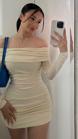 Vestido ajustado sexy con hombros descubiertos, estilo vestido de fiesta con mangas largas Y2491